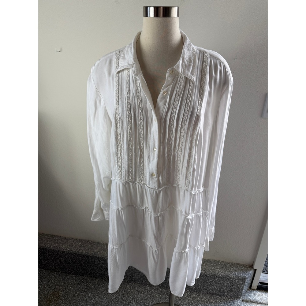 Style & Co Woman Plus 3X White Tunic Top 3X Long Sleeve Tiered Ruffle Boho Shirt